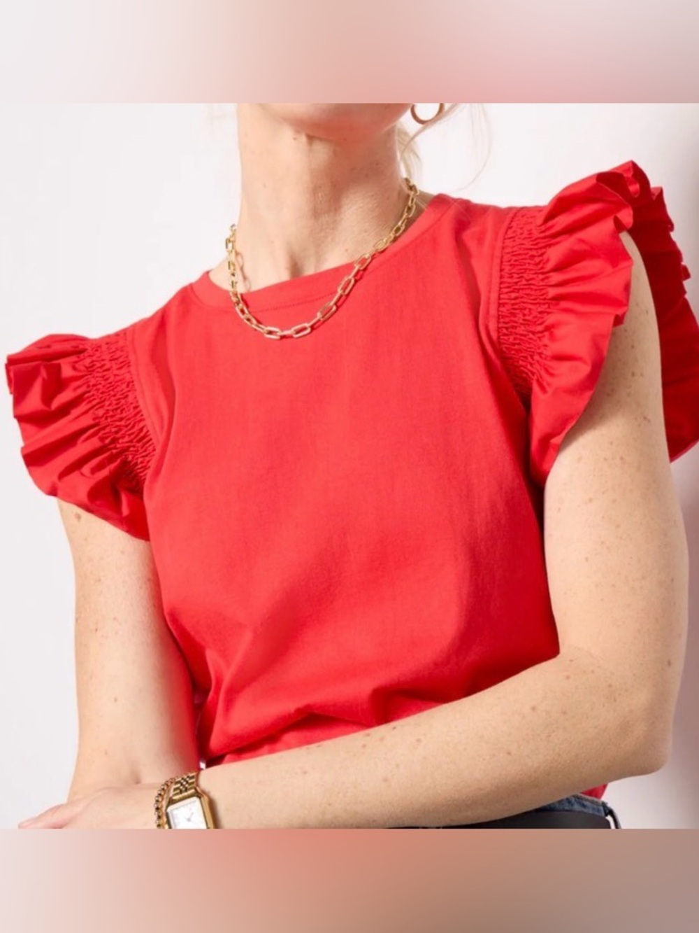 Evereve Red Ruffle Sleeve Tee